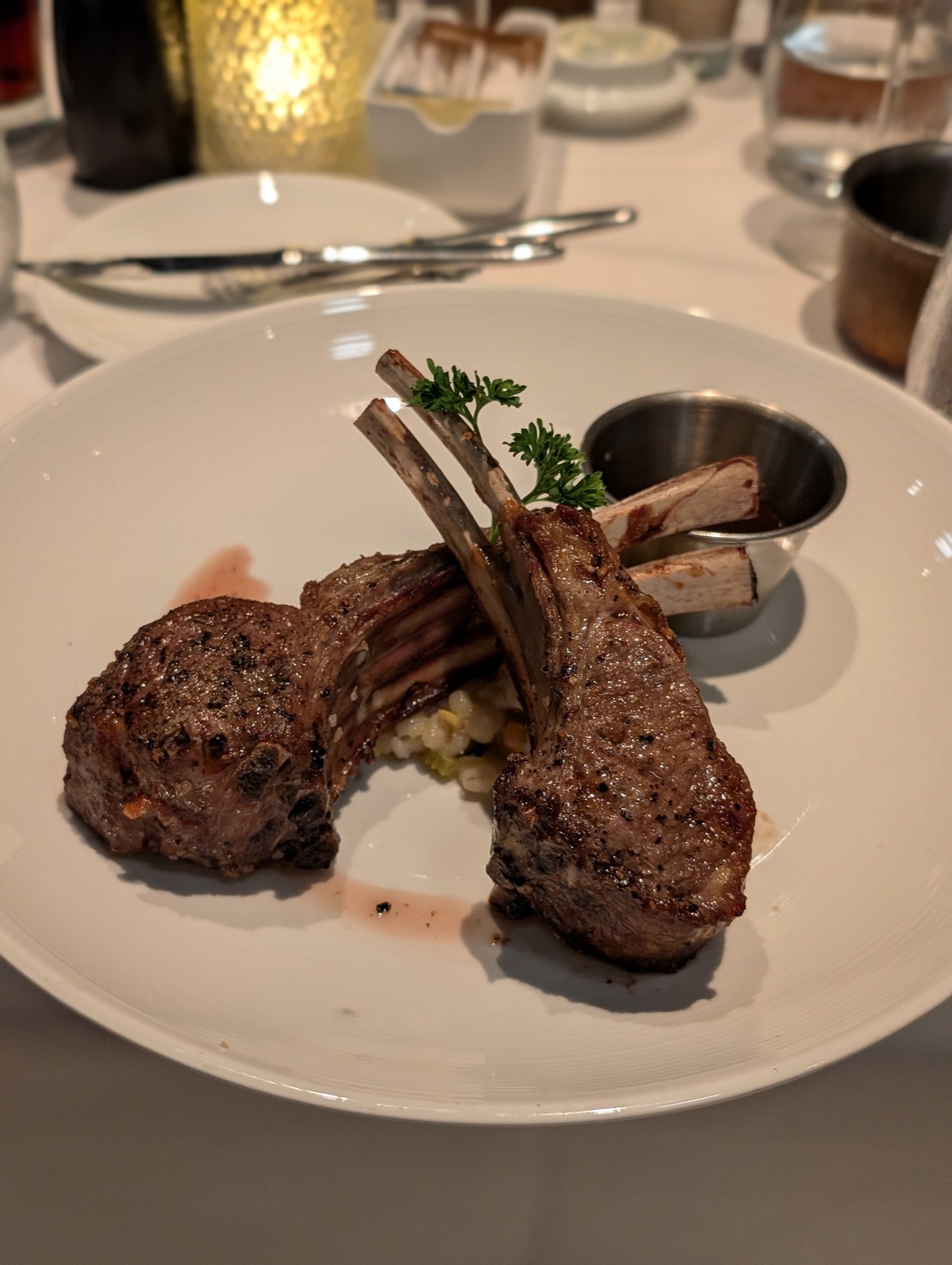 Rack of lamb at Cagney's steakhouse onboard