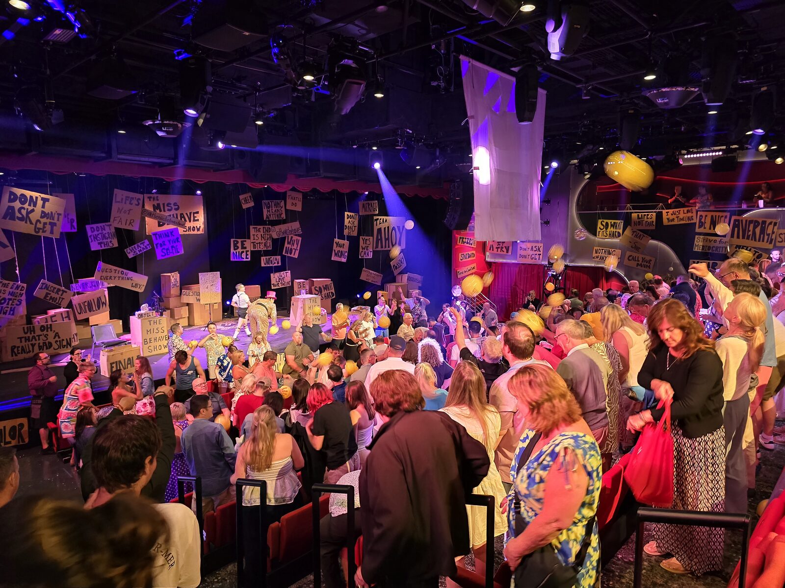 The audience competing in teams during the Miss Behave show on Virgin Voyages